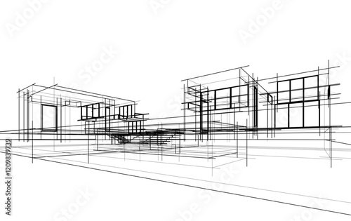architectural sketch of a house