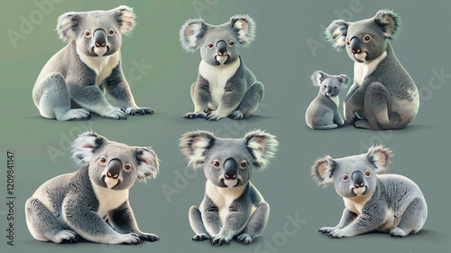 A collection of koalas in different poses. photo