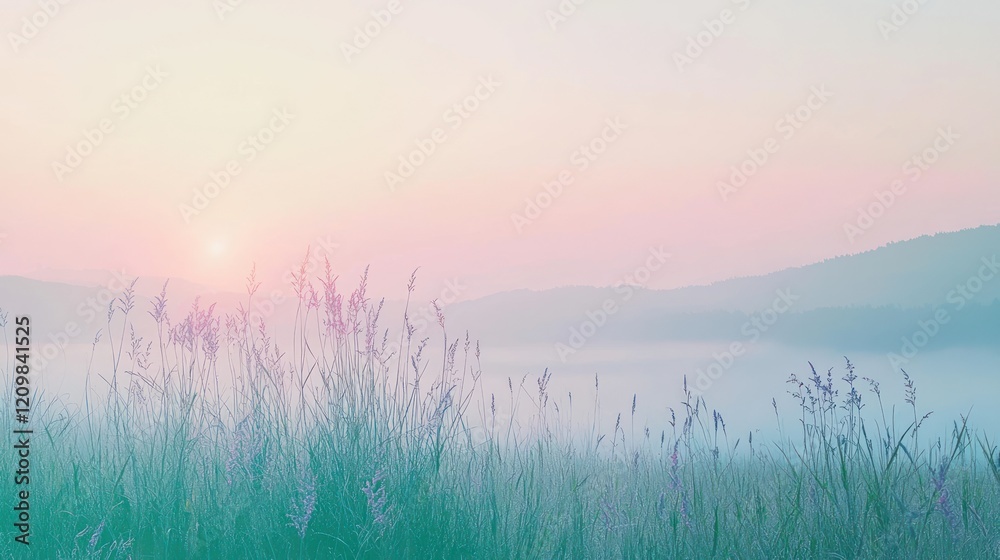 Misty Sunrise over Serene Lake and Mountains Misty Sunrise over Serene Lake and Mountains