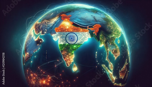 Globe with a Detailed Map of India Highlighted in Red	