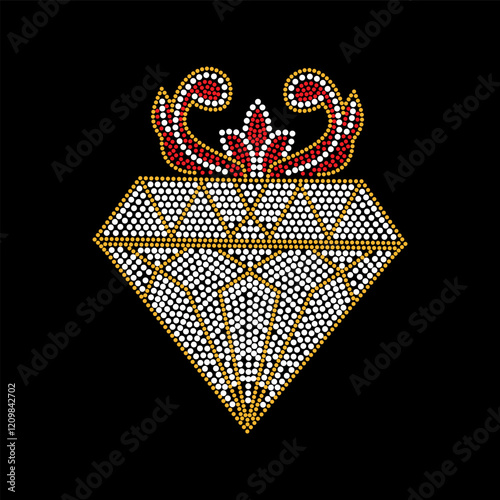 Rhinestone applique collar design for t-shirt or blouse hot-fix transfer. Abstract beautiful glitter applique rhinestone motif.	
