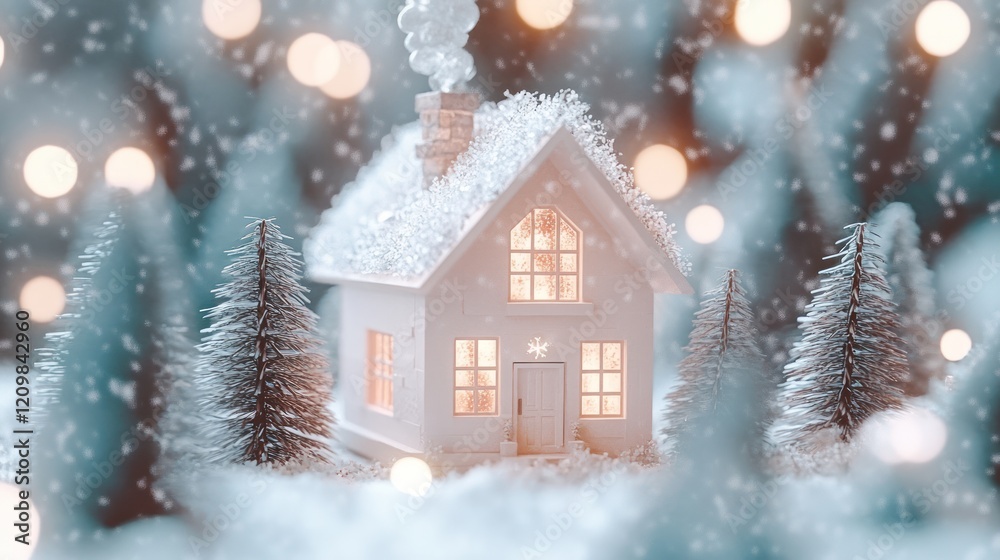 Fototapeta premium Winter Wonderland: Cozy Cottage in a Snowy Forest