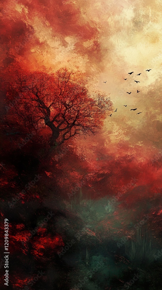 Crimson Sunset Landscape: A Dramatic View of Nature Crimson Sunset Landscape: A Dramatic View of Nature