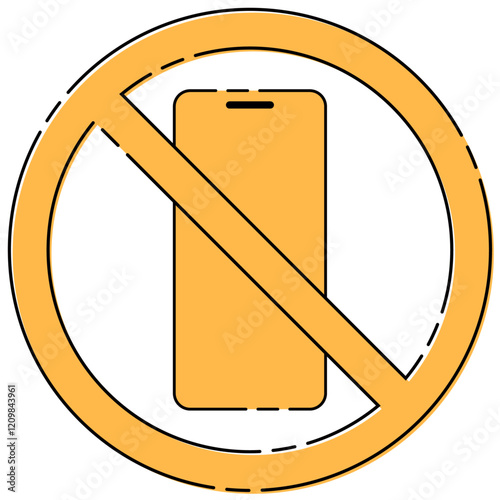 モバイル禁止マーク シンプル ベクター素材 破線 おしゃれ 黄色