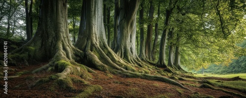 An ancient forest filled with towering trees and hidden glades, where magic is said to dwell among the roots and branches.