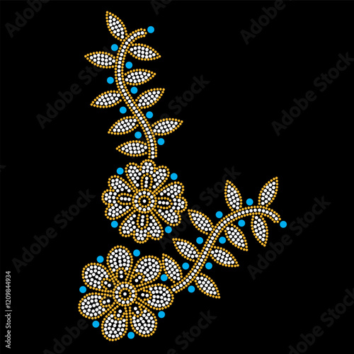 Rhinestone applique collar design for t-shirt or blouse hot-fix transfer. Abstract beautiful glitter applique rhinestone motif.	
