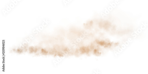 Sandy-smoke clouds with dust and fine particles. Dune, sand storm, clusters of powder. Realistic vector illustration of desert storm - flying saw dust with small dirt particles under the influence
