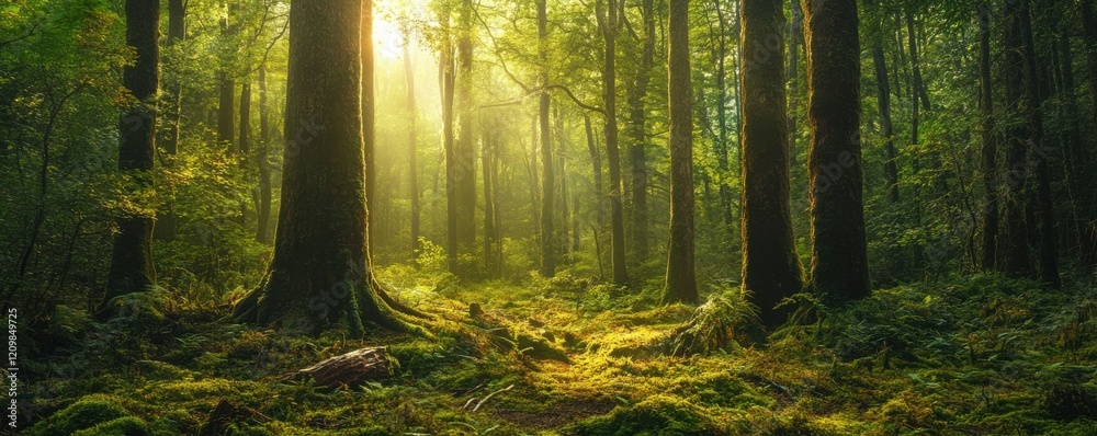 Obraz premium An ancient forest filled with towering trees and hidden glades, where magic is said to dwell among the roots and branches.