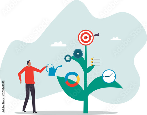 Business development plan, management or strategy to achieve target, growing business or growth, planning for success.business concept.flat character.