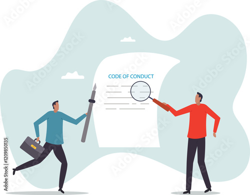 Code of conduct, ethical policy or rules, regulation or principles guideline for work responsibility, compliance document or company standard.business concept.flat character.