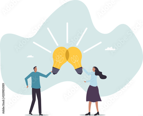 Combine idea, synergy or collaborate to get solution, brainstorm, teamwork or think together to develop great idea .business concept.flat character.