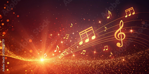 Vibrant Glowing Musical Notes on a Sparkling Background for Artistic Expression