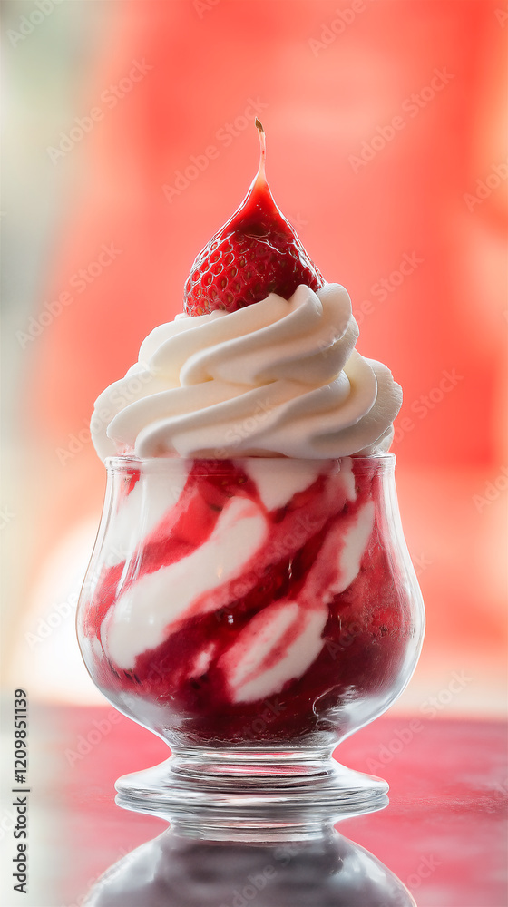 Strawberry Puree and Cream Dessert in Glass Strawberry Puree and Cream Dessert in Glass