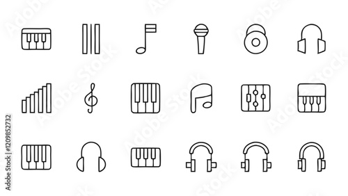 Collection of Music Related Line Icons for Designers