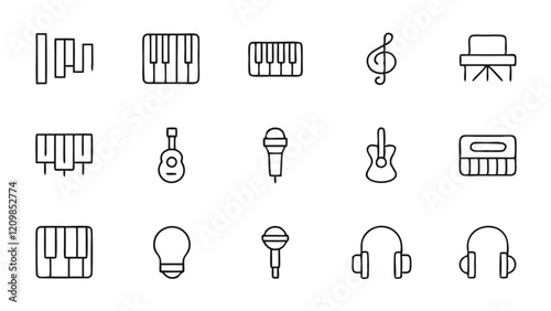 Collection of Music Related Line Icons for Designers