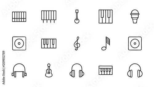 Treble Clef, In-Ear Headphones & More in Music Icon Set