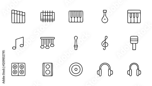 Treble Clef, In-Ear Headphones & More in Music Icon Set