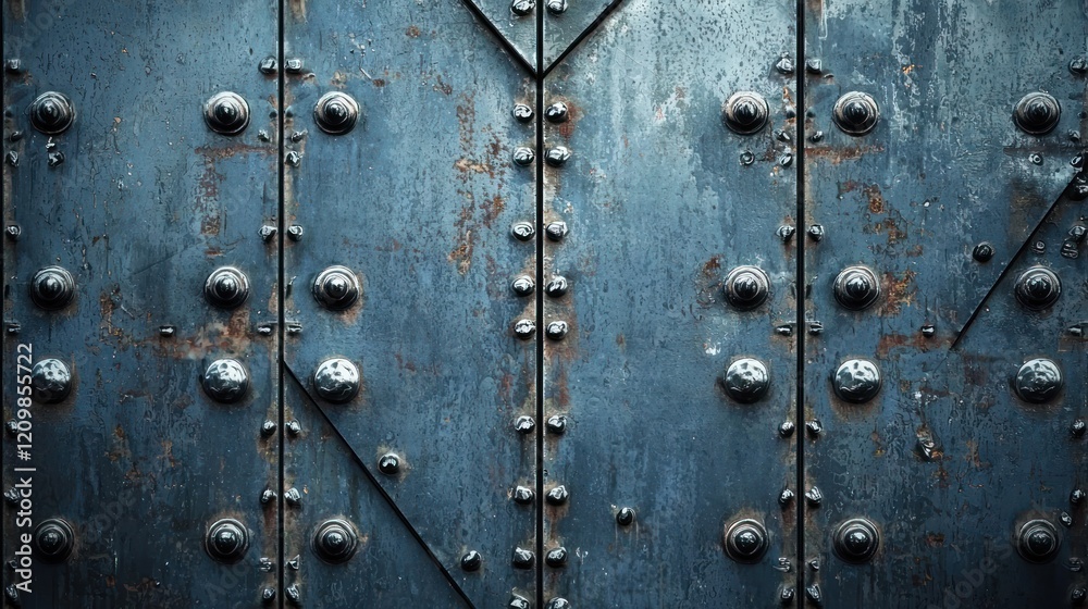 Rustic Steel Door with Rivets: A Textured Metal Background Rustic Steel Door with Rivets: A Textured Metal Background