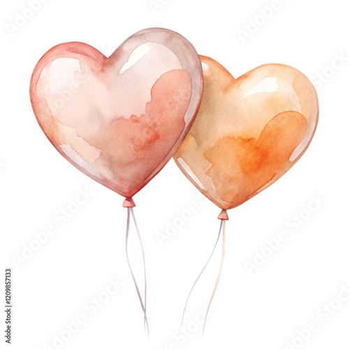 Heart shaped balloons for Valentine's Day and Mother's Day. Illustration with watercolor and marker. Decoration element for birthday, anniversary