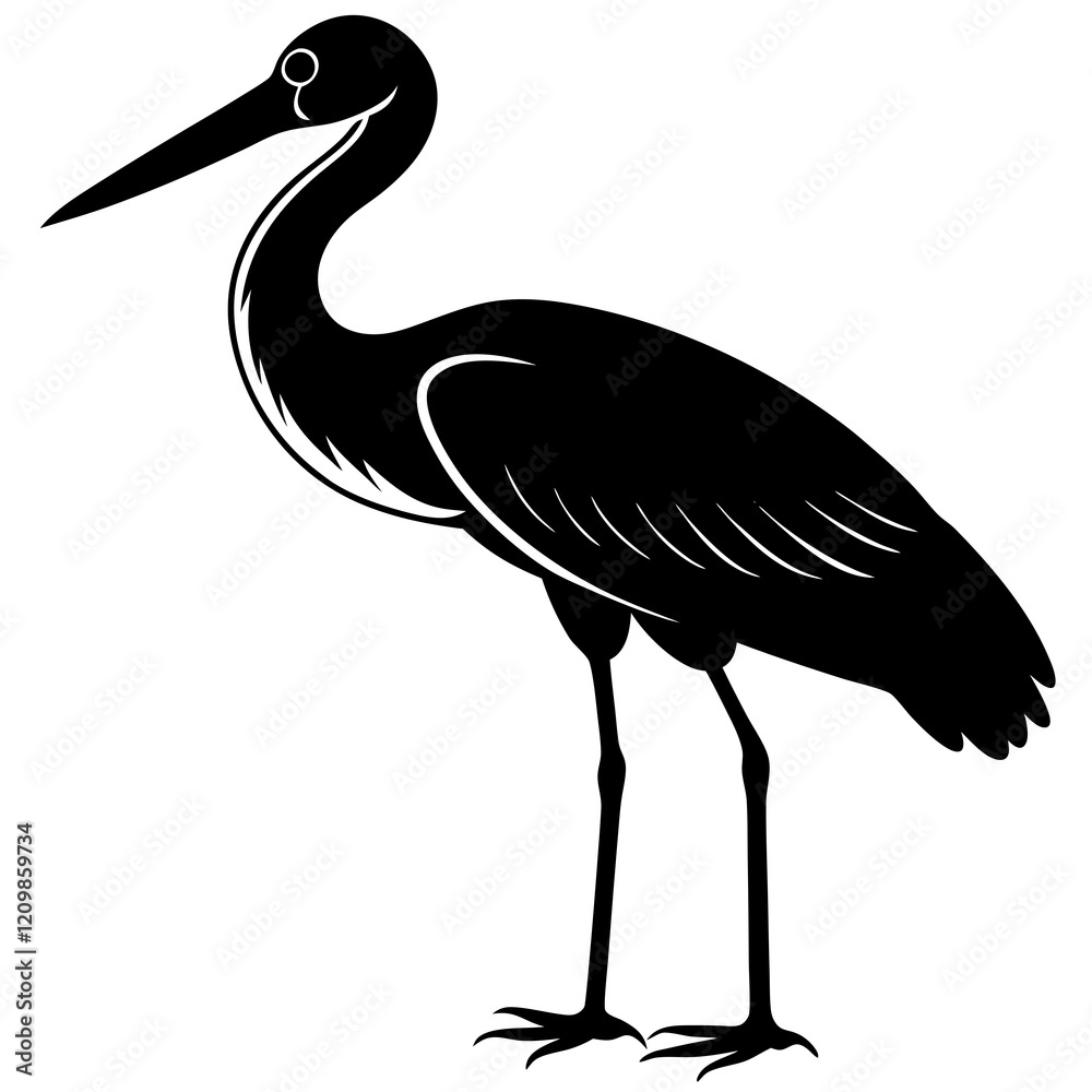 Obraz premium Stork Silhouette vector with white background