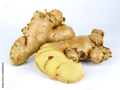Fototapeta Naklejka Na Ścianę i Meble -  Sliced of ginger - on white background