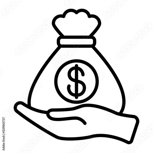 hand with money bag icon line