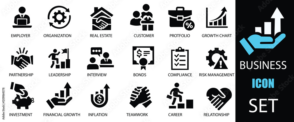 Business icon set. Showcasing intricately designed representations of team, leadership, workshop, employee, career and more. Vector illustration. Easily changes to any color. Business icon set. Showcasing intricately designed representations of team, leadership, workshop, employee, career and more. Vector illustration. Easily changes to any color.