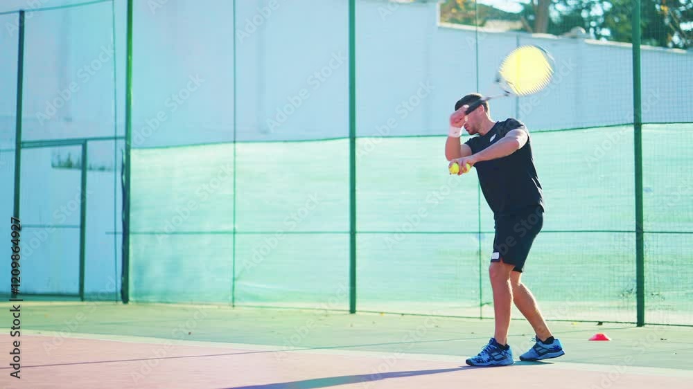 workout on open tennis court, man player workout on open tennis court, man player