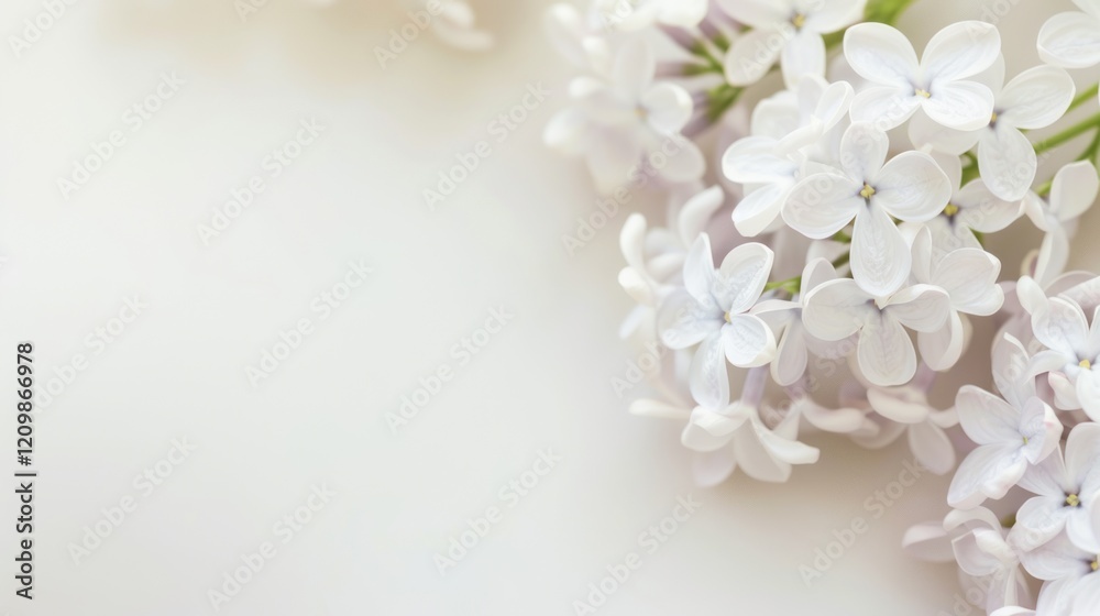 Fototapeta premium White lilac blossoms, spring bouquet, bright background, greeting card design
