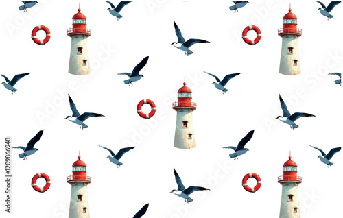 Seagull sea marine style pattern vector 
