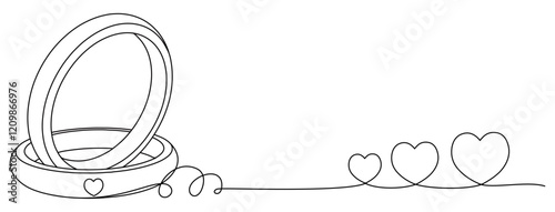 Wedding couple ring line art vector illustration. Valentine Concept