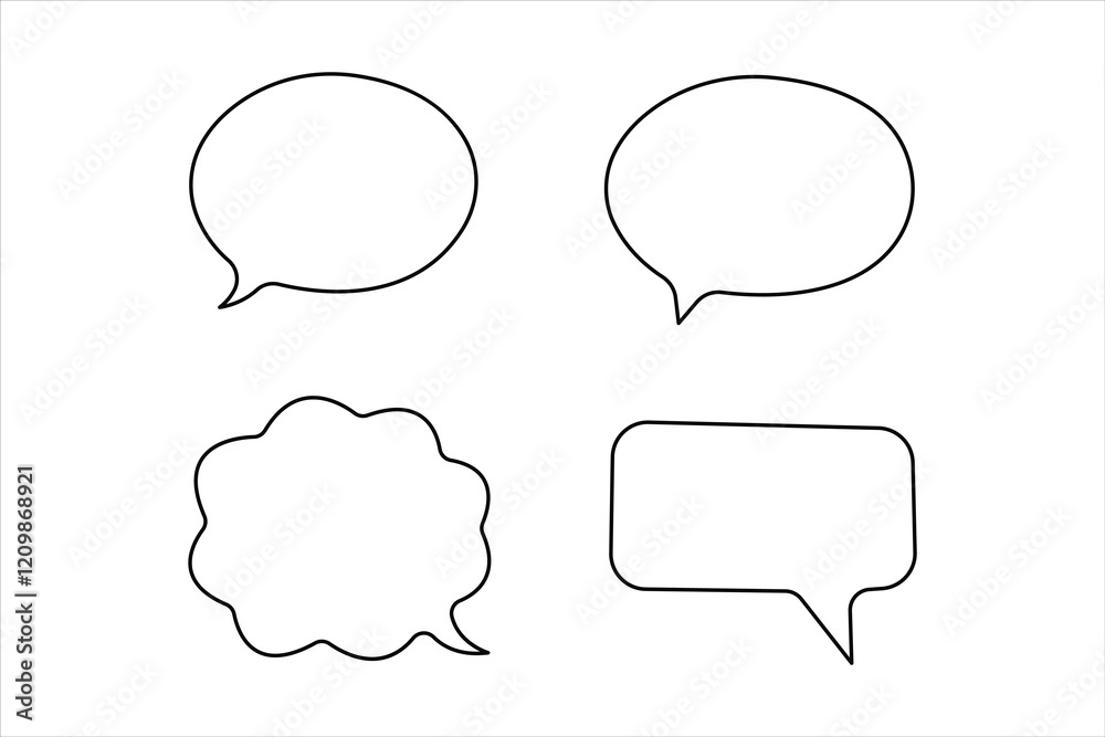 One continuous line drawing of speech bubble set square shaped chat cloud and thought dialogue design
One continuous line drawing of speech bubble set square shaped chat cloud and thought dialogue design