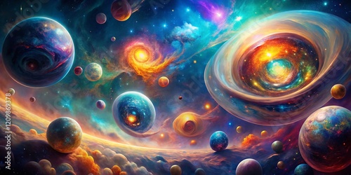 Surreal Cosmic Landscape: Multiverse Exploration - Abstract Space Art photo