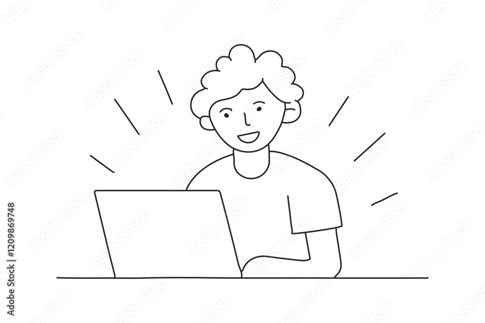 child with laptop. laptop typing line art vector design isolated on white background child with laptop. laptop typing line art vector design isolated on white background
