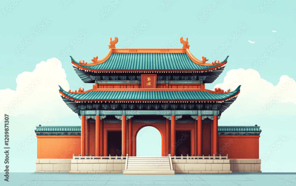 Chinese traditional ancient architecture art illustration Chinese traditional ancient architecture art illustration