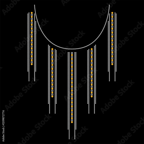 Rhinestone applique collar design for t-shirt or blouse hot-fix transfer. Abstract beautiful glitter applique rhinestone motif.	