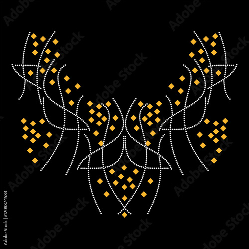 Rhinestone applique collar design for t-shirt or blouse hot-fix transfer. Abstract beautiful glitter applique rhinestone motif.	