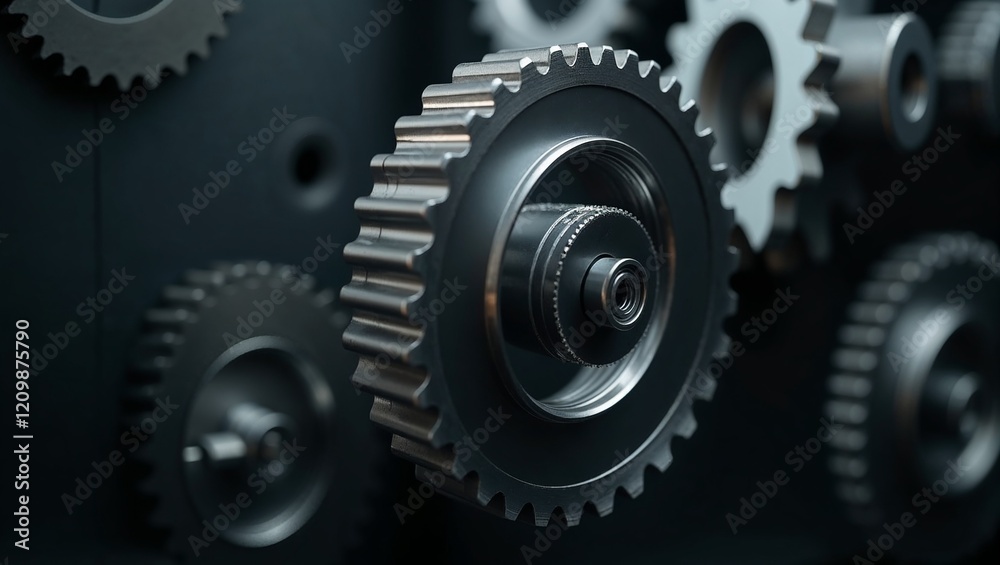Close-up of interlocking gears in motion against dark background highlighting industrial precision
Close-up of interlocking gears in motion against dark background highlighting industrial precision