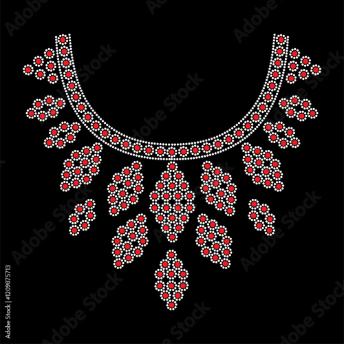 Rhinestone applique collar design for t-shirt or blouse hot-fix transfer. Abstract beautiful glitter applique rhinestone motif.	