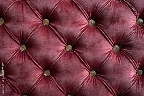 Velvet upholstery with tufted design and decorative buttons in rich burgundy color