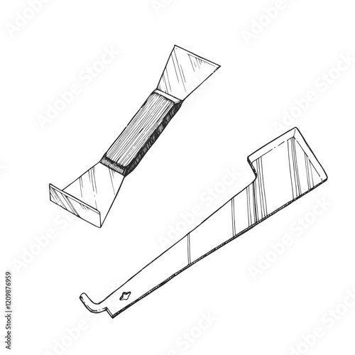 Vector hand drawn illustration of tools for hive. Black and white sketch beekeeping equipment.
