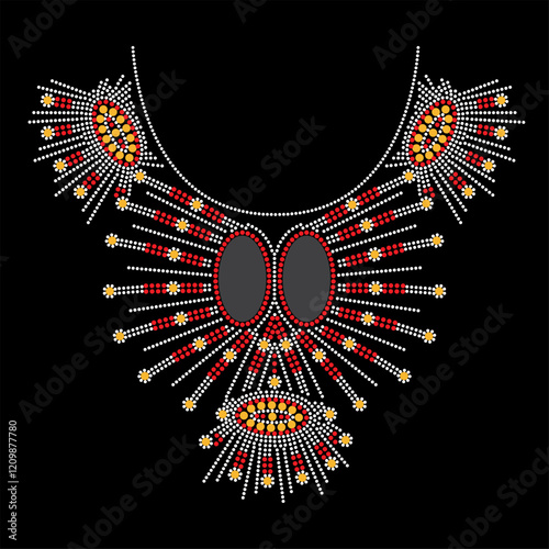 Rhinestone applique collar design for t-shirt or blouse hot-fix transfer. Abstract beautiful glitter applique rhinestone motif.	