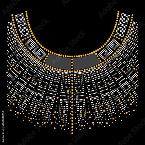 Rhinestone applique collar design for t-shirt or blouse hot-fix transfer. Abstract beautiful glitter applique rhinestone motif.	