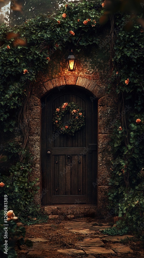 Fototapeta premium Enchanted Garden Entrance: A Romantic Stone Doorway