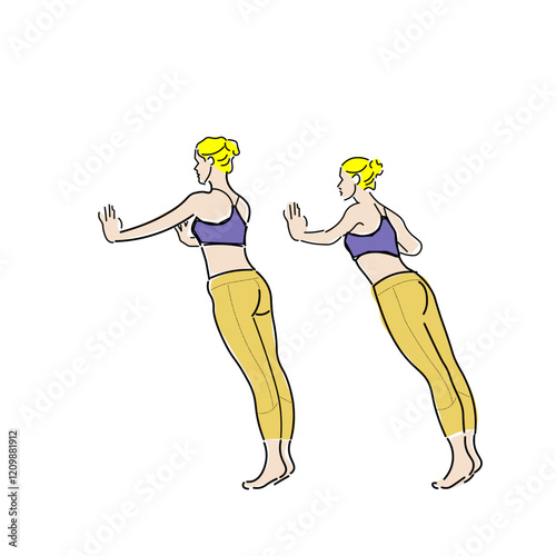 an illustration of a white blonde women push-up on the wall