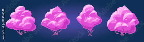 Vector cartoon style bushes for environment, design, games, websites, Garden plants shrubs. Decorative eco elements for park landscape design botanical nature decor. 