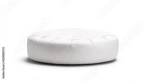 White round tufted ottoman, modern furniture, interior design, studio shot photo