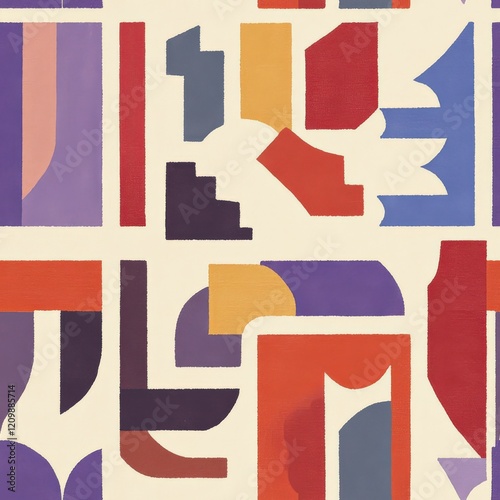 Seamless Pattern, Colorful abstract artwork featuring red, purple, and orange...