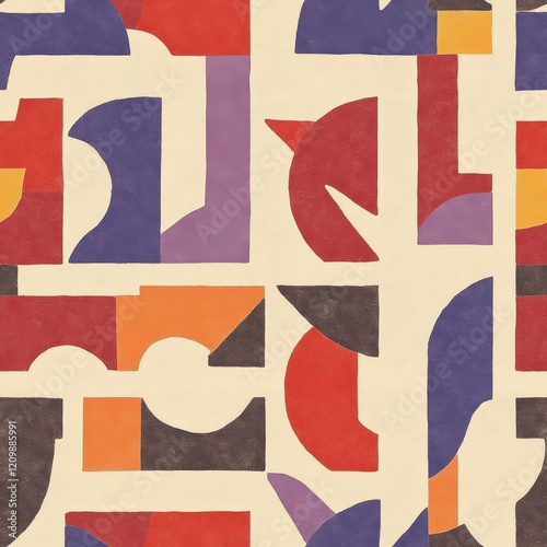 Seamless Pattern, Colorful abstract artwork featuring red, purple, and orange...