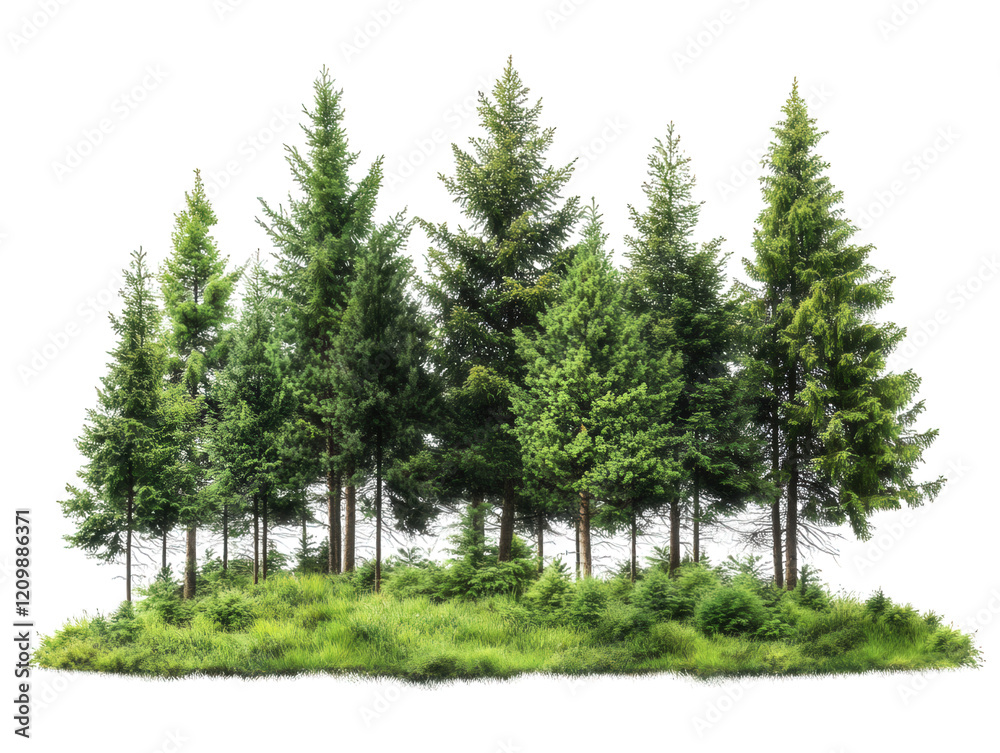 Fototapeta premium a lush cluster of evergreen trees. showcasing a vibrant green landscape with dense foliage this serene natural setting emphasizes the beauty of forests and can serve as a visual representation of natu